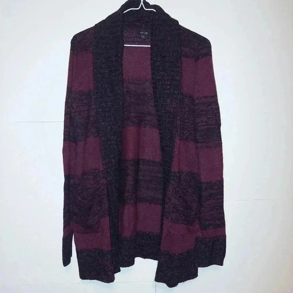 Apt. 9 Sweaters - APT. 9 Burgundy & Black striped cardigan Size Medium